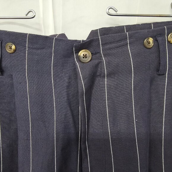 Vintage J. Peterman Blue Pinstriped Trouser Pants Straight Leg Office Casual 12 - Picture 4 of 11
